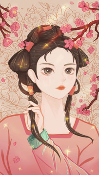 古風桃花素雅古典美人動態(tài)插畫