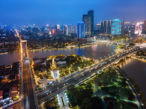 航拍宁波城市夜景