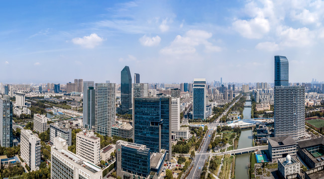 航拍宁波南部商务区建筑特写