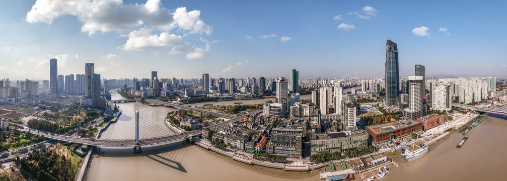 航拍宁波老城建筑景天际线全景