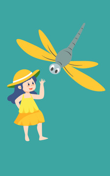 立夏節(jié)氣小孩蜻蜓互動夏天插畫