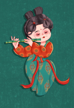 中国风唐宫夜宴吹乐器女孩