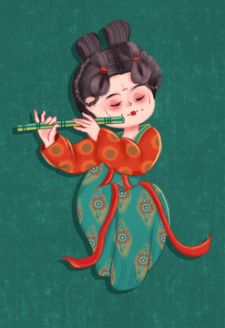 中國風唐宮夜宴吹樂器女孩