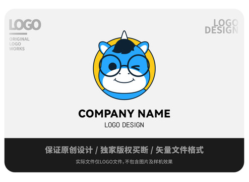 卡通藍(lán)色獨(dú)角獸logo