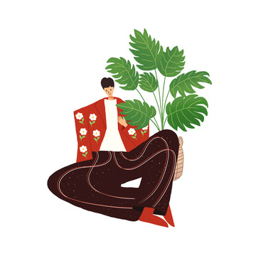 踏春扁平風(fēng)創(chuàng)意男生植物插畫
