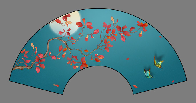 紅葉折扇古風(fēng)插畫(huà)