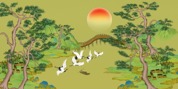 迎客松插畫