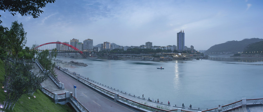 宜宾日落晚霞三江汇流城市景观