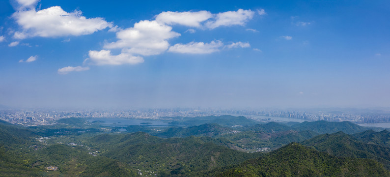 杭州西湖钱塘江同框横幅全景图