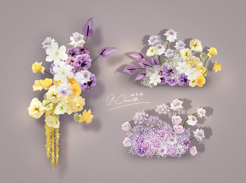 黃紫色手繪花藝