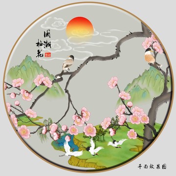 梅花国潮山水画