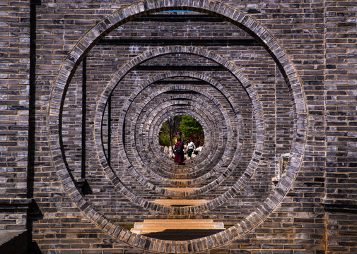 中式圆拱门园林