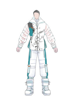 手繪服裝插畫(huà)男士滑雪服設(shè)計(jì)