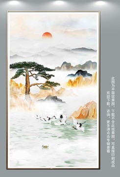 玄关迎客松山水画