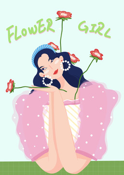女孩與花治愈小清新手機(jī)殼