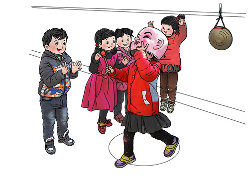 民間游戲蒙眼敲鑼