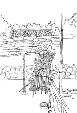 手繪鄉(xiāng)村風(fēng)景線稿