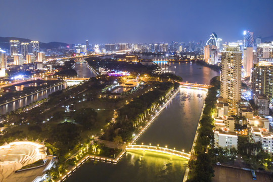 航拍厦门城市夜景