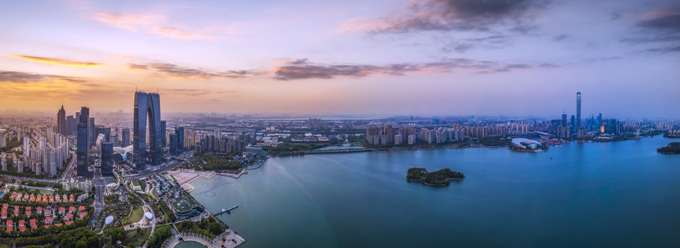 航拍苏州城市景观特写全景