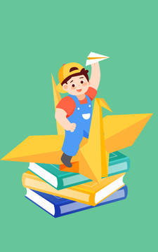 六一兒童節(jié)小孩童年紙飛機(jī)插畫