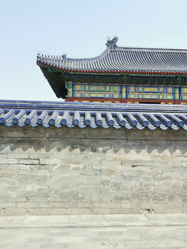 古代建筑蓝瓦城墙