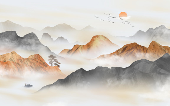 意境金色山水畫