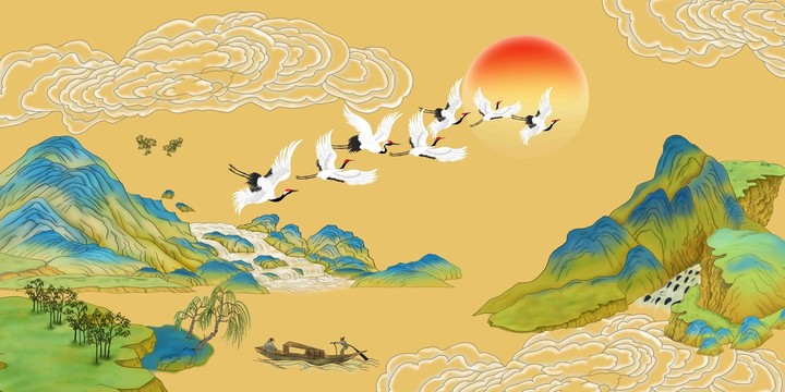 意境國潮水墨山水背景