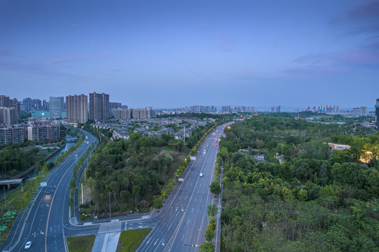 成都天府新区麓湖航拍城市风光