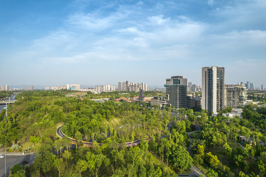 成都天府新区麓湖航拍城市风光