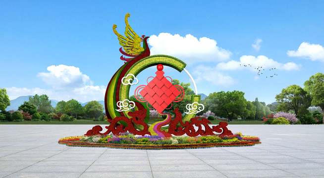 龍鳳呈祥歡度國慶綠雕造型
