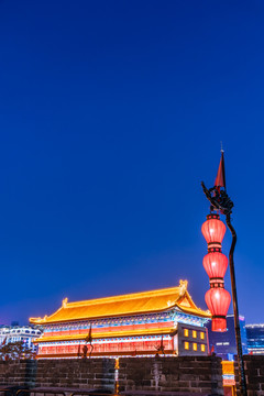 中国陕西西安城墙夜景