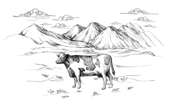 高山奶牛牧場插畫