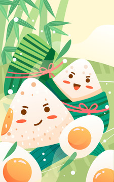 端午節(jié)小孩吃粽子傳統(tǒng)國潮插畫