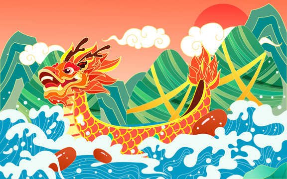國潮端午節(jié)賽龍舟傳統(tǒng)節(jié)日插畫