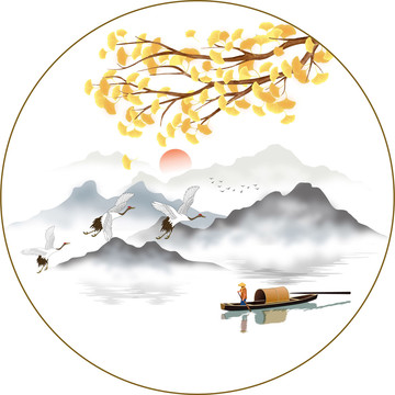 禪意水墨山水插畫
