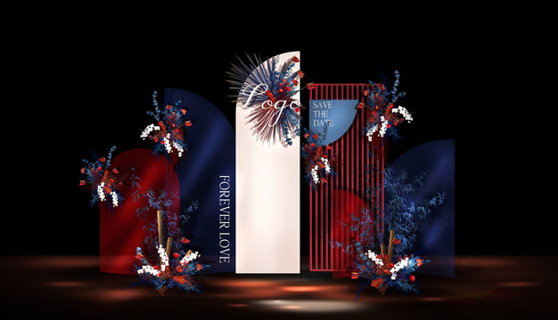 紅藍(lán)撞色小眾婚禮迎賓區(qū)