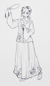 日系古典美女線稿