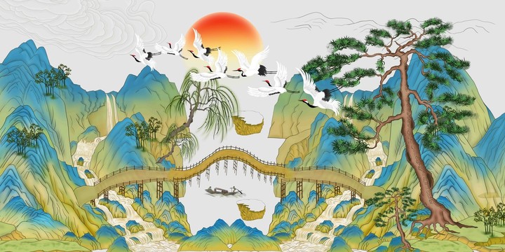 中式國潮山水背景
