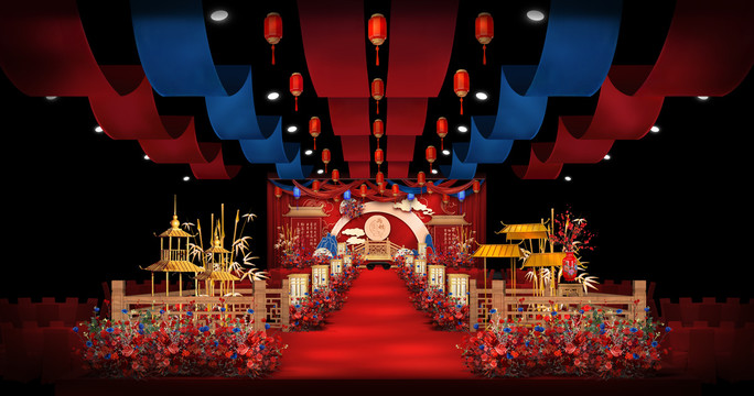 紅藍(lán)儀式區(qū)婚禮手繪效果圖