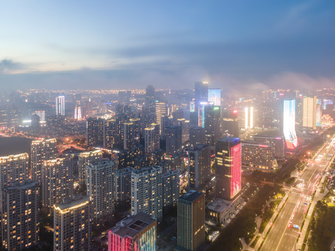 航拍青岛西海岸城市夜景