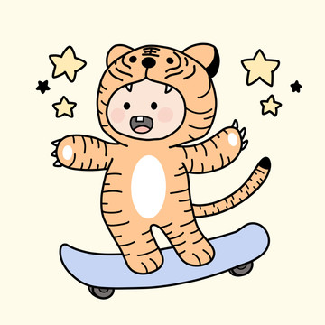 小老虎頭套娃娃