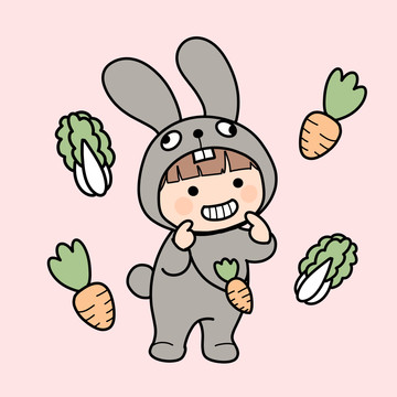 小兔頭套娃娃