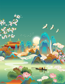 國(guó)潮山水意境插畫(huà)