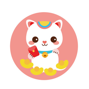 可愛的卡通招財(cái)小貓咪和金元