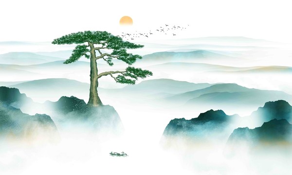 迎客松山水畫