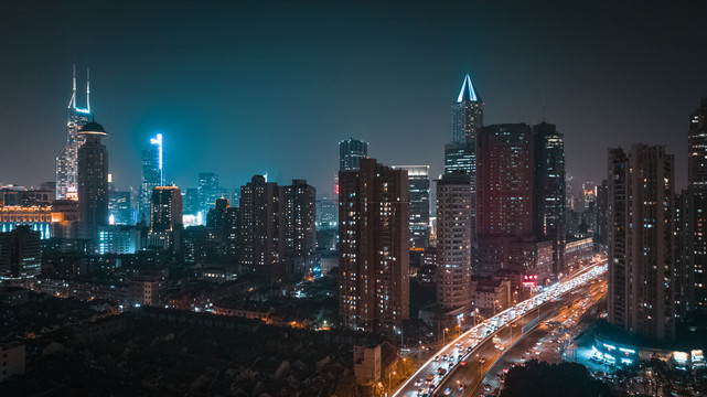 浦西黄浦区夜景航拍