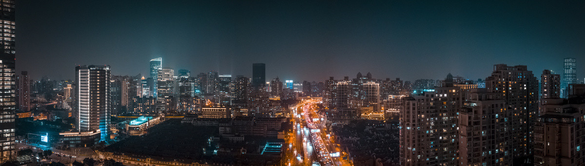 上海浦西夜景全景航拍