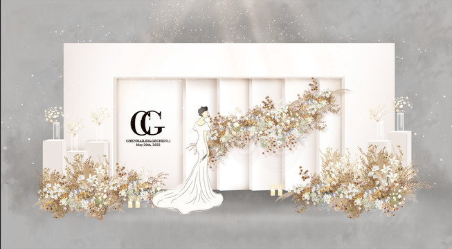 白色香檳色簡約婚禮