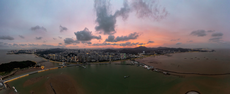 珠海市区情侣中路夜景航拍