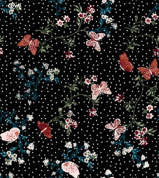 黑底圓點蝴蝶花朵